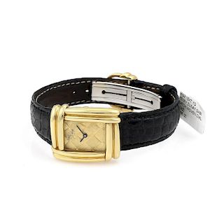 Henry Dunay Sabi in Yellow Gold with Basket Weave Dial on Black Strap