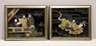Pair of Oriental Mother of Pearl Inlay Plaques
