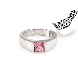 18K White Gold Cartier Tank Solo Pink Tourmaline Solitaire Ring