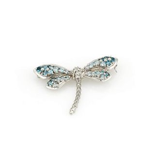 14K White Gold Blue Topaz Dragonfly Pin / Brooch - No Reserve