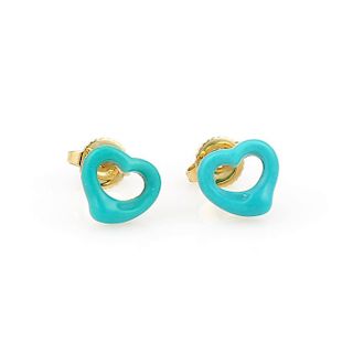 Tiffany & Co. Elsa Peretti Turquoise Open Heart Earrings - No Reserve