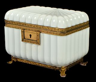 French 19th C. White Opaline Glass and Bronze Box