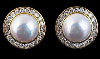 David Yurman 18Kt YG, Diamond & Pearl Earrings