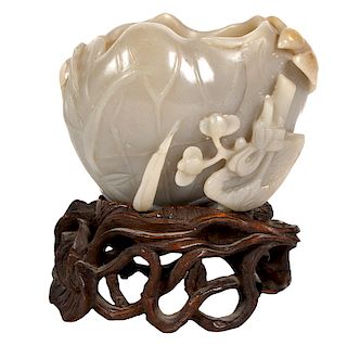 Pale Celadon Jade Vase on Carved Base