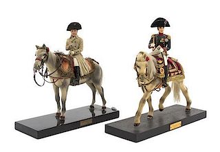 Two Napoleonic Equestrian Figures, Marcel Riffet, Length of longer overall 11 1/2 inches.