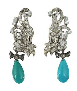 18kt WG Diamond & Turquoise Drop Earrings
