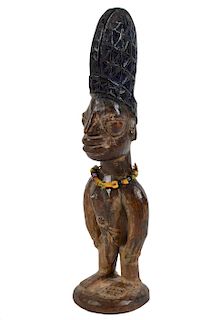 African Carved Statue of A Yoruba Male Twin Figure