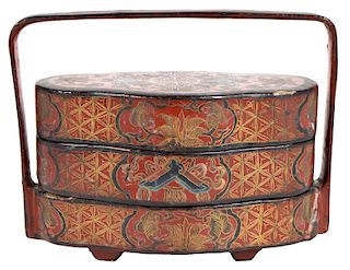 Chinese 3 Tier Lacquer Storage Box