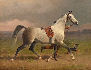 Emil Volkers 'Grey Trotting Horse' Oil on Canvas