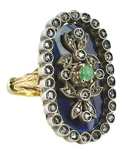 Victorian Style Diamond, Emerald & Enamel Ring