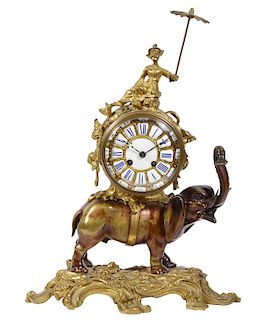 French late 19th C. Ormolu & Bronze Elephant Clock