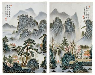 Pair Chinese Hand Painted Plaques