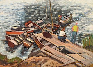 Carl Nyquist 'At The Docks' Oil Painting