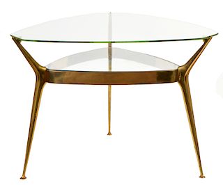 Style of Gio Ponti Glass & Bronze Side Table