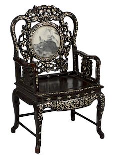 Chinese Chair with MOP Inlays & Marble Insert
