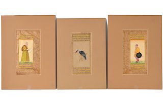 3 Indian Mughal Watercolor Manuscripts