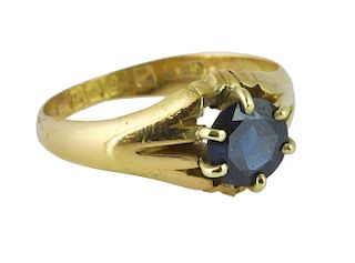 18KT YG Sapphire Ring with English Hallmarks