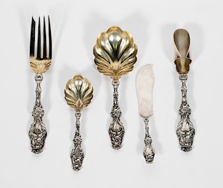 Five Whiting "Lily" Sterling Serving Pieces