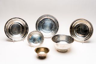 Six Pieces of Sterling Silver, Plates & Bowls