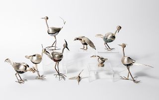 Nine Mexican Sterling & Stone Birds