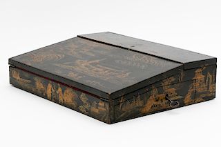 English Black Lacquered Chinoiserie Lap Desk
