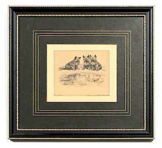 Marguerite Kirmse Signed Etching, Scotty Dogs