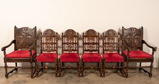 Set, Six Carved Oak Jacobean Dining Chairs
