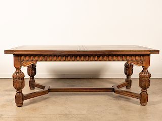 English Carved Oak Expanding Dining Table