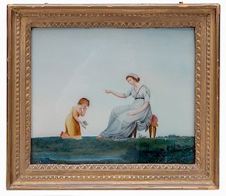 Framed Reverse Painting, Woman & Child
