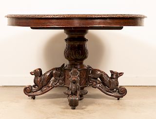 English Carved Dark Oak Hunt Motif Table
