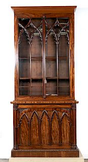 Fine Gothic Revival Mahogany Bookcase Cabinet