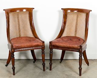 Pair of Regency Caned Barrel Back Side Chairs