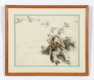 E. F. Ward Illustration, Man Feeding Birds