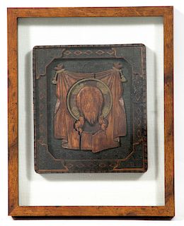 Russian Wood Icon, c. 1860, "Not Made by Hands"