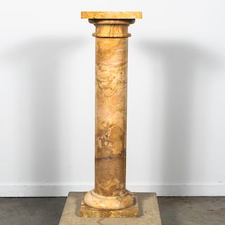 Single Beige Marble Column Form Pedestal, H. 48"
