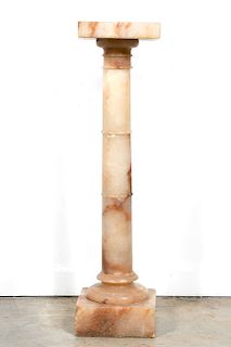 Single Peach Marble Column Form Pedestal