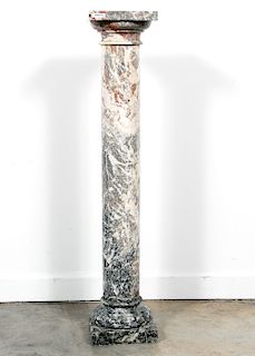 Single Red & Gray Marble Column Form Pedestal