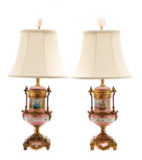 Pair, Sevres Style Porcelain Ormolu Mounted Lamps