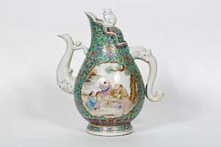 Chinese Porcelain Handled Pitcher w/ Figural Scene