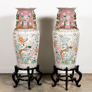 Pair, Chinese Porcelain Floor Vases on Stands