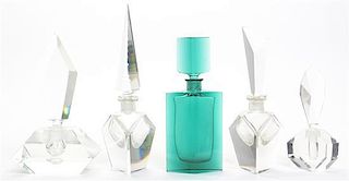 Five Faceted Perfume Bottles, Height of tallest 10 1/4 inches.