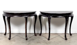 Pair of Chinese Demi Lune Tables, Black