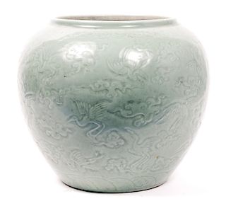 Chinese Celadon Glazed Porcelain Insized Jar