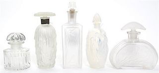 A Collection of Five French Glass Perfume Bottles, Height of tallest 7 3/8 inches.