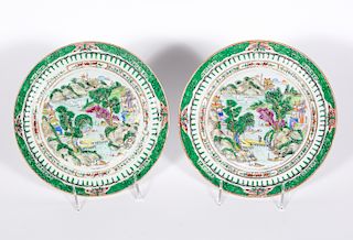 Pair of Chinese Famille Verte Landscape Plates