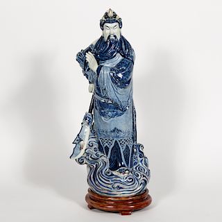 Chinese Blue & White Guan Yu Warrior Figure