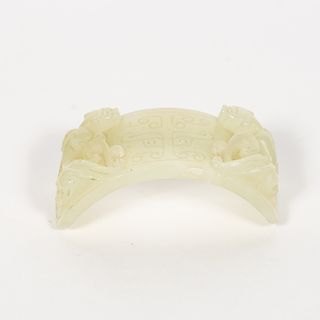 Chinese Celadon Carved Jade Cuff with Qilin