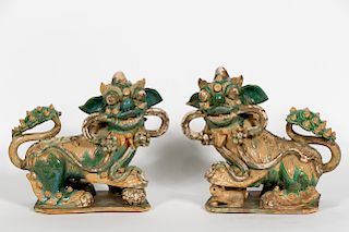 Pair of Chinese Terracotta Foo Lions / Dogs