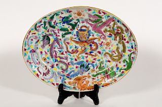 19th C. Chinese Export Oval Dragon Platter