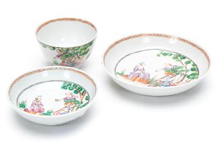 3pcs Chinese Export Porcelain, "Cherry Pickers"